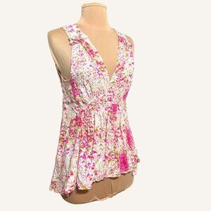NWT Anthro Maeve Bretta Gathered Tank Top S Pink Multi Blouse NEW
